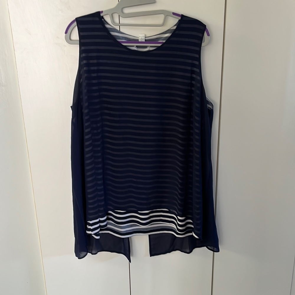 Blue see-through striped top